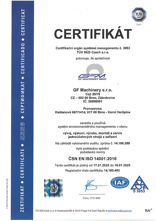 Certifikát ISO 14001